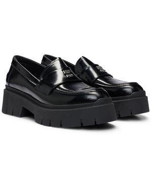 HUGO Stacked-Logo Loafers - Black