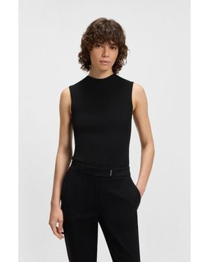 BOSS Ribbed-Knit Top With Mock Neckline - Black