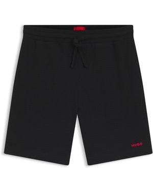 HUGO Shorts De Pijama Con Estructura De Rejilla Y Logo Bordado - Negro