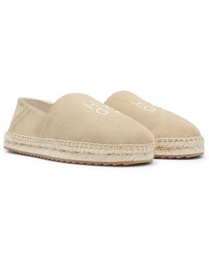 HUGO Suede Espadrilles With Stacked Logo - Natural