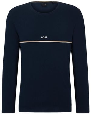 BOSS T-Shirt De Pyjama En Coton Stretch À Logo Et Rayures Emblématiques - Bleu