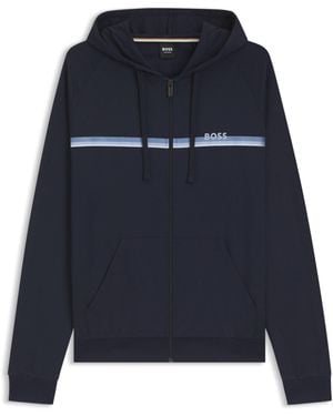 BOSS Hoodie Van Katoenen Badstof Met Rits, Strepen En Logo - Blauw