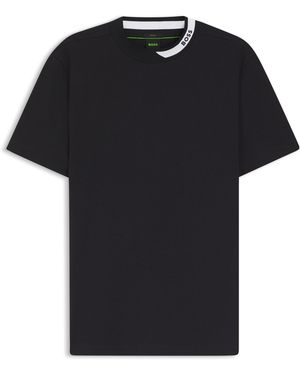 BOSS T-Shirt Van Stretchkatoen Met Logokraag - Zwart