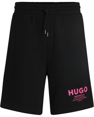 HUGO Losvallende Short Van Katoenen Badstof Met Logoprint - Zwart