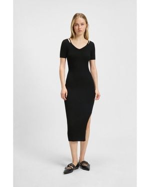 HUGO Ribbed-Knit Bodycon Midi Dress With Cutout Details - Black