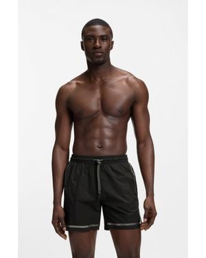 BOSS Swim Shorts With Logo Stripe Print - Brown