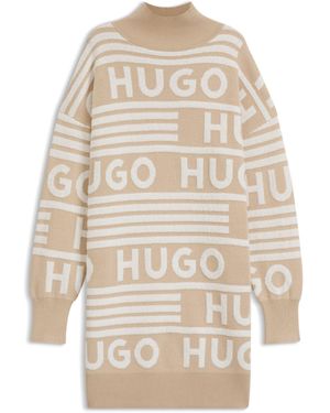 HUGO Oversized-Fit Jumper Dress With Logo Details - Natural