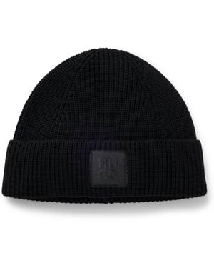HUGO Wool-Blend Beanie Hat With Logo Label - Black