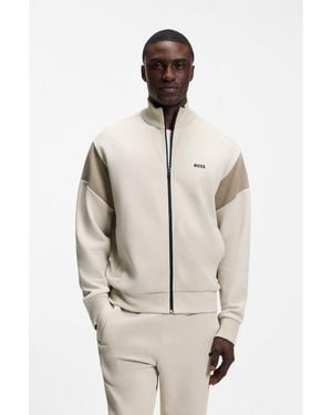 BOSS Zip-Up Cotton-Blend Sweatshirt With Contrast Inserts - Natural