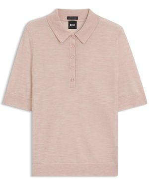 BOSS Knit Virgin-Wool Polo Jumper With Moisture Management - Pink