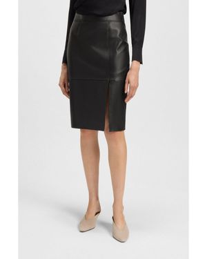 BOSS Slim-fit Pencil Skirt In Grained Leather - Black