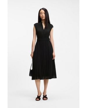 BOSS Plissé-Crepe Dress With Notch Neckline - Black