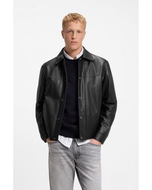 BOSS Regular-Fit Leather Shirt With Metal Logo Buttons - Black