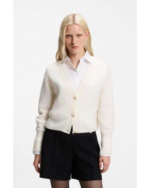 HUGO Relaxed-Fit Cardigan With Textured Wool - White