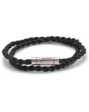 HUGO Doppeltes Armband Aus Geflochtenem Leder - Schwarz
