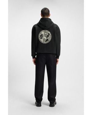 HUGO Cotton-Terry Hoodie With Boxing Artwork - Black