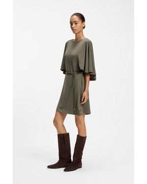 BOSS Belted Jersey Dress With Cape-Style Detail - Grey