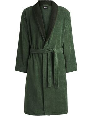 BOSS Cotton Velvet Dressing Gown With Double B Monogram - Green