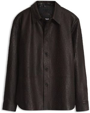 BOSS Textured Leather Shirt - Black