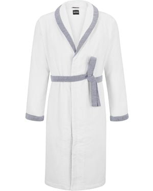 BOSS Cotton-Velvet Dressing Gown With Embroidered Logo - White