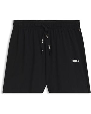 BOSS Shorts De Pijama De Algodón Elástico Con Cordones De La Marca - Negro