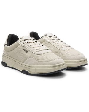 HUGO Trainers With Textured Fabric And Faux Suede - White