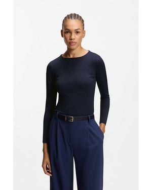 HUGO Stretch-Jersey Top With Stacked-Logo Print - Blue