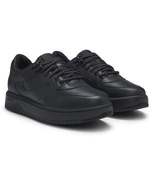 HUGO Vetersneakers Van Bewerkt Leer - Zwart