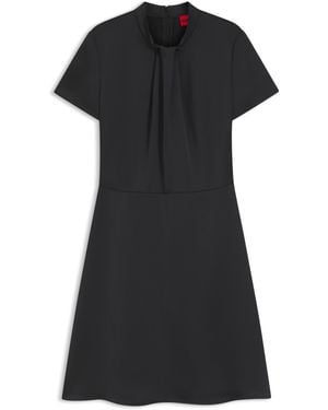 HUGO Regular-Fit Satijnen Jurk Met Gedrapeerd Halslijndetail - Zwart