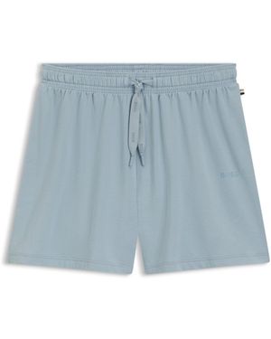 BOSS Pyjamashort Met Trekkoord En Logoprint Van Stretchkatoen - Blauw