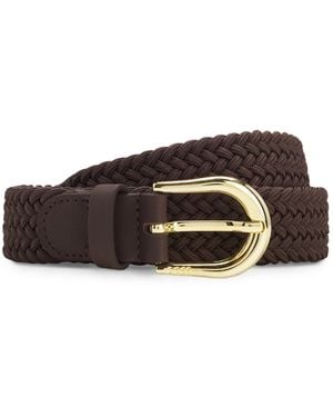 BOSS Woven Belt With Leather Trims - Brown