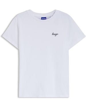 HUGO Cotton T-Shirt With Script Logo And Relaxed Fit - White