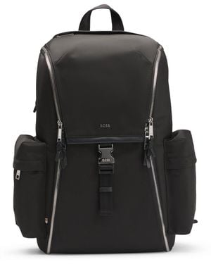 BOSS Multi-Pocket Backpack With Zip Closure And Signature Trims - Black