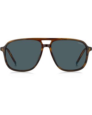 HUGO Zonnebril Van Hoornacetaat Met Dubbele Neusbrug - Blauw