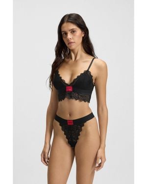 HUGO Lace Thong With Logo Label - Black