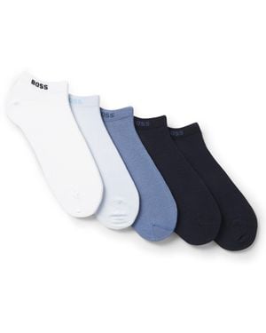 BOSS Lot De Cinq Paires De Chaussettes Basses En Coton Mélangé Avec Logo - Bleu