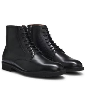 HUGO Schnürboots Aus Leder Mit Seitlichem Reißverschluss - Schwarz
