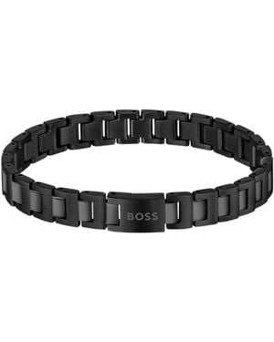 BOSS Plated Link Cuff With Logo Closure - Black