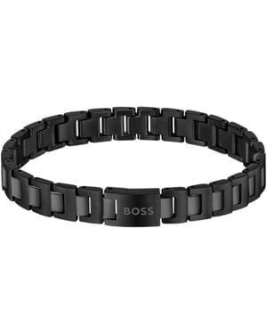 BOSS Plated Link Cuff With Logo Closure - Black