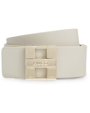 HUGO Italian Leather Belt With Metal Logo Letters - White