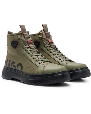 HUGO Hybrid Lace-up Boots With Logo Tape - Green
