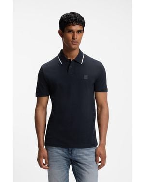 BOSS Cotton-Piqué Polo Shirt With Contrast Collar Stripe - Blue