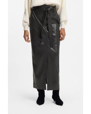 BOSS Long-Length Faux-Leather Pencil Skirt With Tie Belt - Black