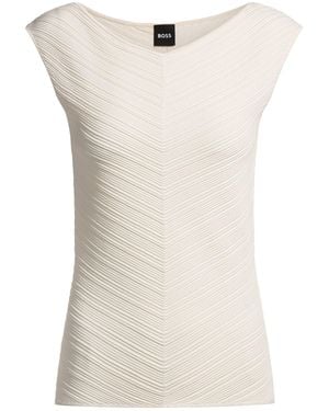 BOSS V-Neck Top With Knitted Structure - Blue