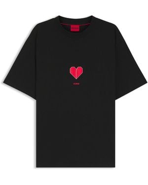 HUGO Cotton-Jersey T-Shirt With Origami-Heart Prints - Black
