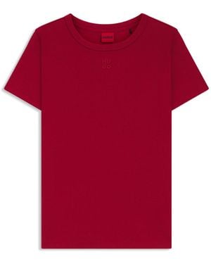 HUGO Cotton-Blend T-Shirt With Stacked-Logo Embroidery - Red