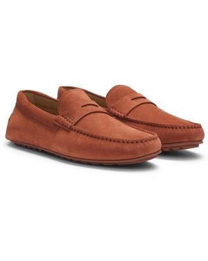 BOSS Suede Moccasins With Penny Trim - Brown