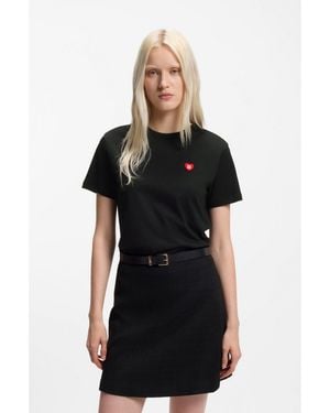 HUGO Cotton-Jersey T-Shirt With Heart Logo - Black