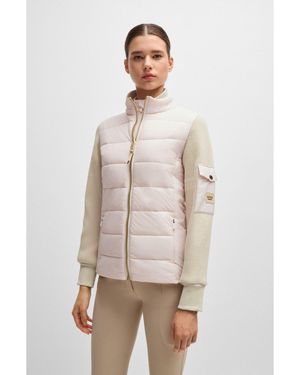 BOSS Equestrian Mixed-Material Jacket With Sleeve Pocket - Natural