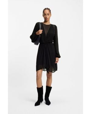 BOSS Polka-Dot Dress With Drape Details - Black